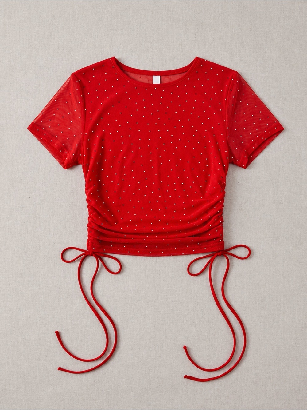 Red Ruched Crop Top with Rhinestones - Women